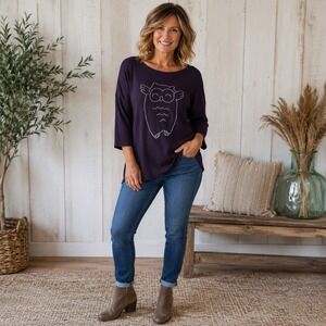 Sugarhill Boutique Womens Sweater Size 12 Purple Owl Graphic Lightweight Knit